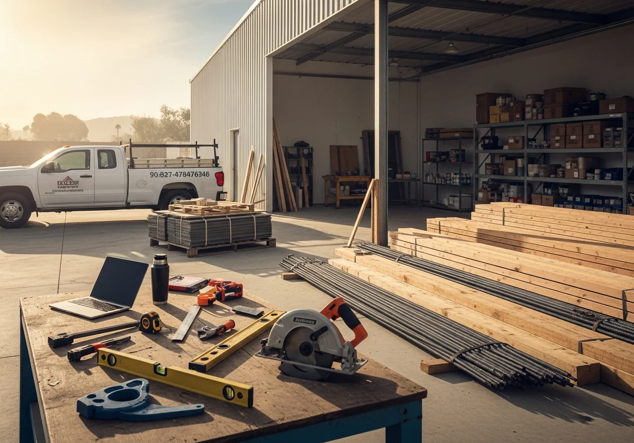Construction crew and tools on an active job site, representing hands-on project management and skilled trades execution.