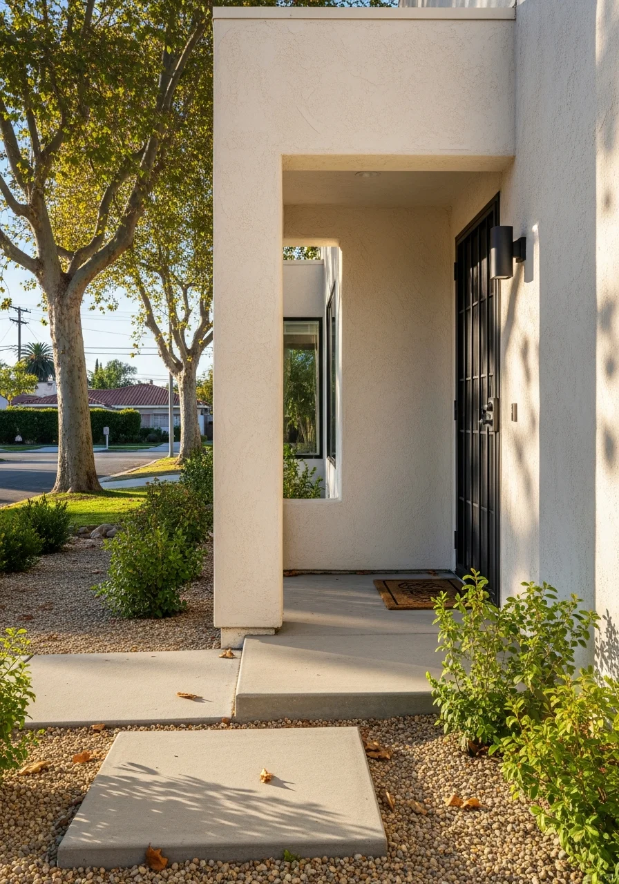 Close-up of a Burbank home's entrance with contemporary or traditional styling and local neighborhood context.